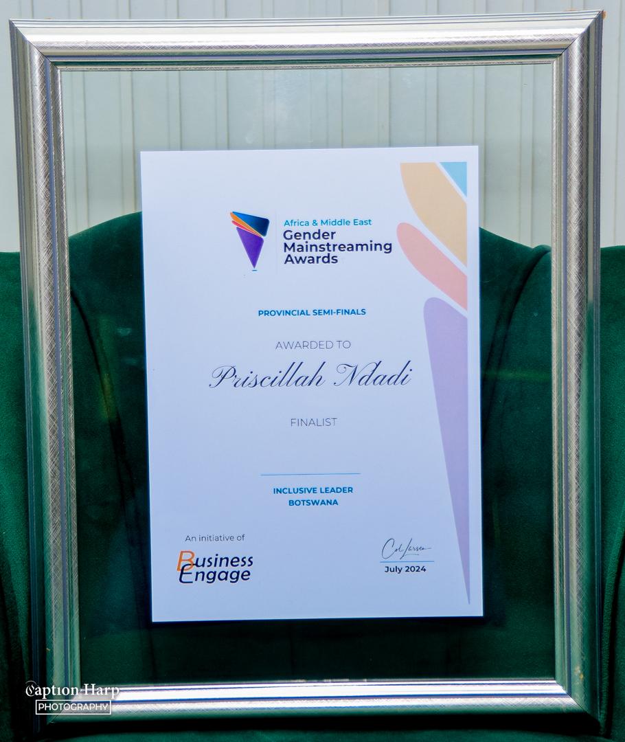 Inclusive Leader Award finalist certificate, Africa & Middle East Gender Mainstreaming Awards 2024